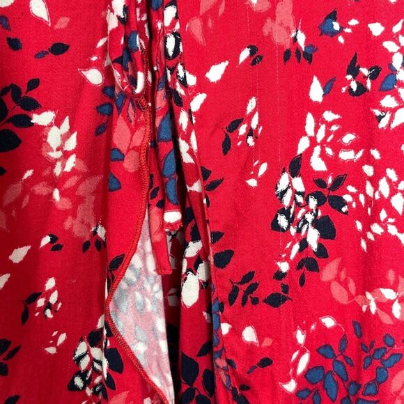 Urban Outfitters Red Floral Long Sleeve Ruffle Wrap Dress Women's Size Large - Picture 4 of 10
